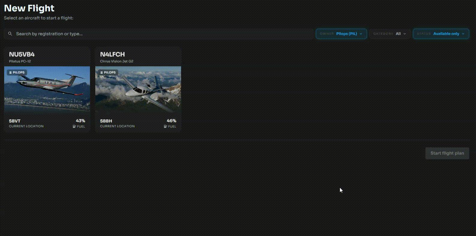 Pilops flight planning interface